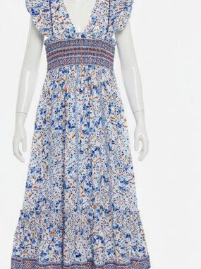 Poupette St Barth Kid's Girl's Blue Floral Cindy MIDI Dress Size 6